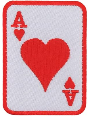 Karte Ass Herz Aufnäher zum aufbügeln oder aufnähen Bügelbild Aufbügler für Kleidung gestickter Bügelpatch Applikation Poker Patch Größe 5,5 x 7,5 cm