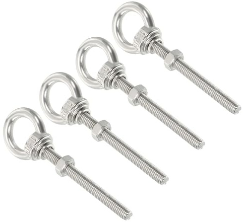 QUARKZMAN M3 1/8x1.97 Pernos de Ojo de Acero Inoxidable con Rosca Tornillo Anillo de Hombro con Tuercas Arandelas para Levantar Colgar, 4 Juegos