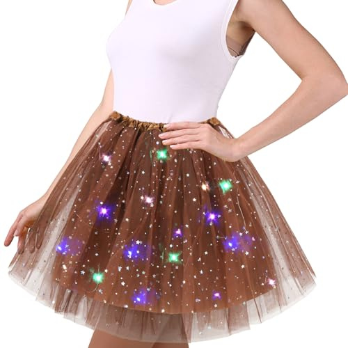 Wishstar Damkjol, tyllkjol, stjärna, paljetter, minikjol, elastisk LED-lampa, 45 cm (18 tum) tyllkjol för vuxna, karneval, halloween, dansfest, balklänning, klassisk tonåring
