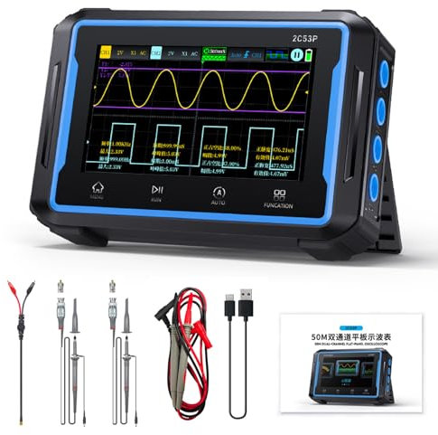 Oscilloscope,Oscilloscope Portable à Tablette 2C53P Multimètre Générateur De Signal,Largeur De Bande 50 Mhz,Échantillonnage 250 Msa/S Testeur Numérique À Transistor À Toucher
