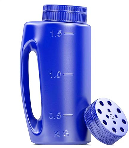 Handstreuer – Saatstreuer Flasche | Grasfutter Aussaat Dünger Streuer | Eisschmelz Salzspender mit Schaufel für Garten Rasen Mehrzweckstreuer handlicher Streuer Salzstreuer Handheld
