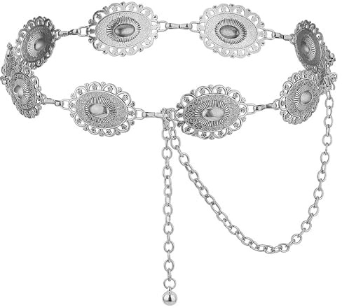 SEDEX Gold Belt, Western Chain Belts for Women Metal Concho Belt Cowgirl Fashion Boho Waist Chain Y2K for Jeans Dresses Pants Adjustable Vintage Country Concert Accessories