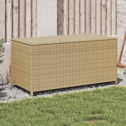 Hommdiy Gartenbox Auflagenbox Kissenbox Kiste Gartentruhe Truhe Box Aufbewahrungsbox Auflagenkiste Garten Poly Rattan Mischung aus Beige 100 x 50 x 50 cm