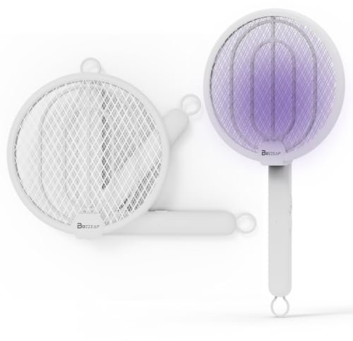 Buzzeap Raquette Electrique Insectes, 4000V 1500mAh 2-en-1 Raquette Moustiques Électrique Rechargeable avec Câble de Chargement USB-C Contre Moustiques Mouches Mites