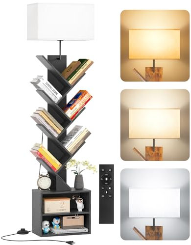 OUTONLIFE Bücherregal Baumform Holz mit Licht, Standregal 9 Ebenen Eckregal mit Fernbedienung & Kabinett – Kleines Regal für Bücher, CDs & DVDs für Wohnzimmer, Schlafzimmer, Kinderzimmer (Schwarz)