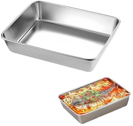 Teglie da Forno in Acciaio Inox Profonda, 26 x 20 x 5cm Teglia Forno Rettangolare Inox, lucida Teglia da in Puro Acciaio, per Torte, Brownie, Cottura, Cucina, Pane, Biscotti