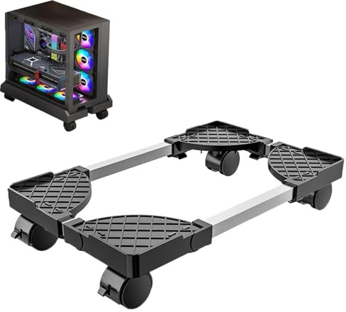 Mujiluxe Supporto per computer desktop, adatto per PC Tower, universale, a quattro ruote, nero