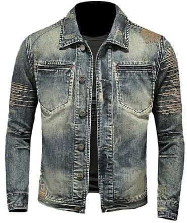 Giacca di Jeans Uomo, Giacche Primaverili Uomo, Giubbotto Casual Denim Giacca Giubbino Moto Slim Fit Jacket Taglie Forti Casual Denim Giacca in Jeans Vintage Giacca da Camionista