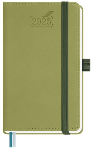 BEZEND Petit Agenda 2026 Semainier de Poche 15,5 x 9 cm, janvier à décembre 2026 (12 mois) avec Couverture Rigide en Cuir PU, Kiwi