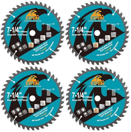 Disco da taglio per legno EXFEIN 184mm 4pcs - Lama per sega circolare compatta con denti in carburo 40T TCT, uso generale per taglio in legno, plastica e materiali compositi
