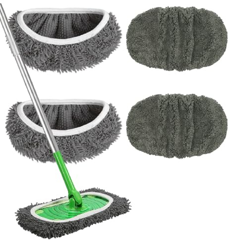 4 Stück Trockene Bodenwischer/Feuchte -Nachfüllpackung für Swiffer Sweeper | Wiederverwendbar Waschbar Mikrofaser-Wischpads Nachfüllpack für die Reinigung von Hartböden/Holzböden