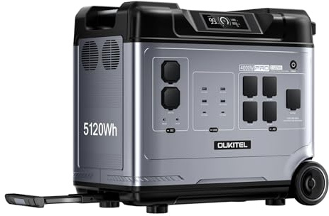 OUKITEL P5000 Pro Estacion de Energia Portatil 4000w, 5120Wh Generador Electrico Solar con Aplicación, Batería LiFePO4, 15 Puertos, Portable Power Station para Camping, Viajes, Emergencia