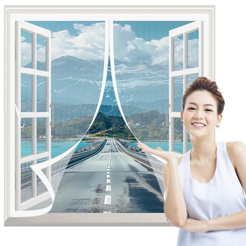Cortina Magnetica Mosquitera 80 x 100 cm Cierre Magnético, Malla Fina, Transpirable, Resistente y Duradera Mosquiteras Enrollables para Múltiples Tipos de Ventana, Blanco