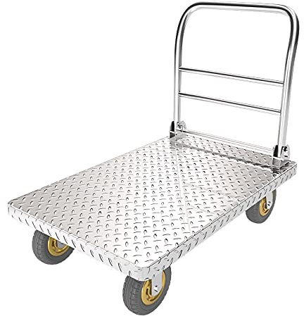 Robuster Plattformwagen auf Rädern – zusammenklappbarer Stahl-Sackkarre mit Fahrgestell und Griff für Lager, Keller und Umzug – langlebiger Rollwagen