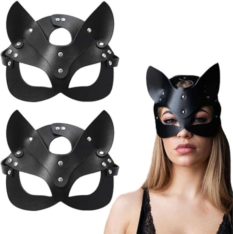 OIXYEY 2 Stück Fuchs Mask Kostüm Damen, Halloween Maske Damen, Valentinstag Cosplay Leder Augenmaske, Schwarz Sex Ledermaske,Für Adult Karneval Maskerade Party (Schwarz, A)