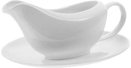 Saucière en Céramique Blanche, Pichet de Service 1 Set | Bec Verseur Pratique, Poignée Ergonomique, Service sans Goutte pour Beurre et Sauce, Usage Quotidien et Noël
