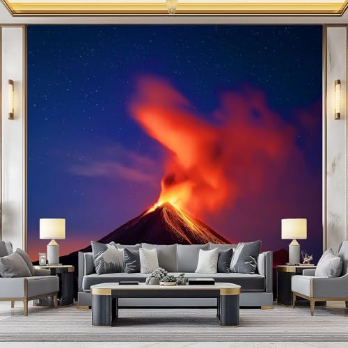 Générique Papier Peint Panoramique Paysage D'Éruption Volcanique 350x256 cm Papier Peint Photo Mural Intissé, Poster Tapisserie Mural Personnalisé 3D Pour Salon Chambre Décoration Murale