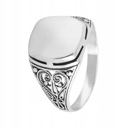 Ulex Premium 925 Sterling Silber Ringe Offener Herren Siegelring Ajour Design Poliert Oxidiert Trend Schmuck Modern Größe 60