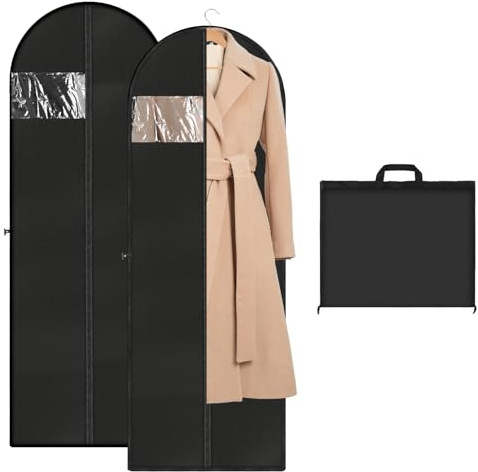 2 Stück Kleidersack Anzug, Kleidersäcke mit Reißverschluss, Verdickte Staubschutzhülle für Anzüge, Faltbare Staubschutzhülle für Kleidung zum Mitnehmen, Lange Hülle für Mäntel, 180 x 60 cm, Schwarz