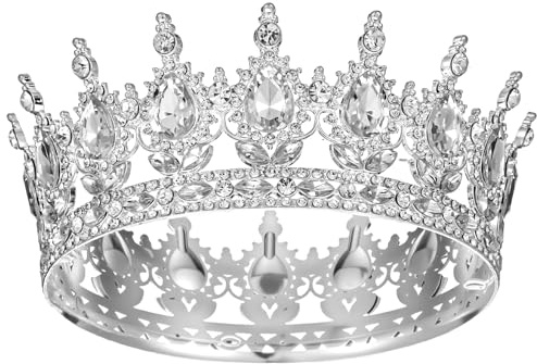 1 styck krona dam prinsessa tiara silver kristall strass pannband bröllop tiaror kronor glittrande brud diadem silver hårsmycke krona för tårta party festtåg bröllopsfest