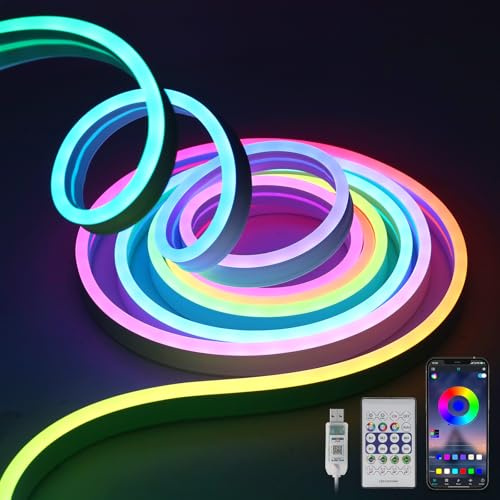 LUXONIC USB Flexible Neon Ruban LED 3M, RGBIC Étanche Bande LED | avec APP/Télécommande, Synchronisation Musicale, 5V Néon Bandeau Lumineuse Led pour maison, Cuisine, Chambre, Extérieur, Fête