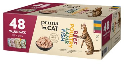 PrimaCat Klassiskt våtfoder i steksås, kattmat sparpaket, 48 x 85 g