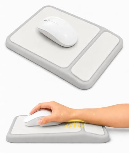 Giecy Tapis de Souris Ergonomique avec Repose-Poignet en Pente, Support Progressif sans Pression, Mousse à Mémoire de Forme, Base Antidérapante, Confort Bureau & Gaming(Gris Clair)