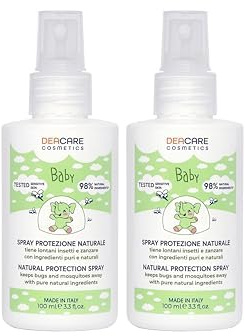 Deacare Baby KIT 2 SPRAY PROTEZIONE ZANZARE E INSETTI NATURALE, Spray Protettivo Bambini con Olio Essenziale di Citronella, Ingredienti Naturali, Dermatologicamente Testato Pelli Sensibili - 2x100ml