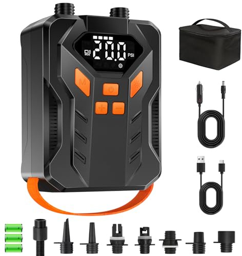Rechargeable 20PSI Electric Paddle Board Pump, Inflation & Deflation | Portable SUP Pump, Auto-Off, 7 Nozzles, LED Light, 12V DC Car Connector, Suitable for SUP, Boat, Tent, Kayak