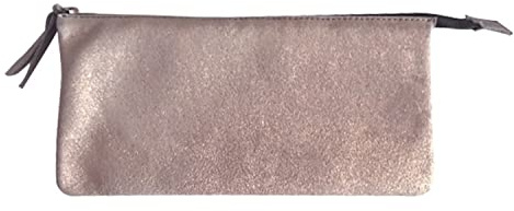 Clairefontaine 400045C - Trousse Scolaire, Grande Pochette 2 Compartiments 22x11 cm en Véritable Cuir d'Agneau, Plume Cuivre