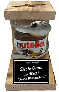 Geschenkideen Weihnachten lustig für Oma Geschenkidee Nutella 450 g Glas Eiserne Reserve Löffel Nutella Beste Oma der Welt Frohe Weihnachten