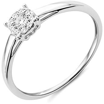 Miore - Anello di fidanzamento da donna in oro bianco 375 a 9kt e diamanti brillanti da 0,10 kt e Oro bianco, 54 (17.2), cod. MF9038R4