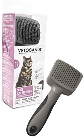Vétocanis - Brosse Carde pour Chat - Toilettage Rétractable et Autonettoyant - Hygiène et Santé - Nettoyage Efficace des Poils Morts - Conception Ergonomique