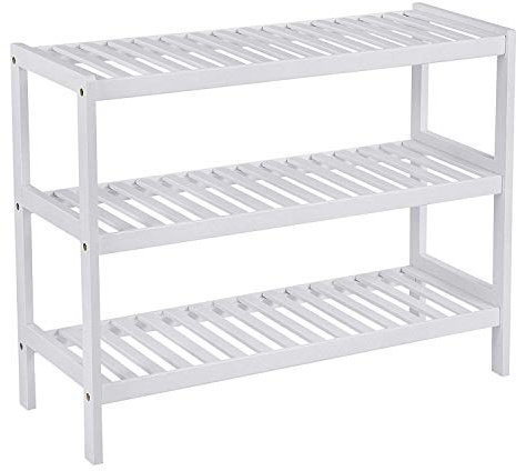 Taylor & Brown 3 Tier White Bamboo Shoe Rack Shelf Organiser Ideal for Bedroom, Bathroom, Hallway & Small Spaces Large Capacity Up to 12 Pairs of Shoes (54.5x70x24.5cm)