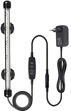 VARMHUS LED Acquario con Timer,Lampada Acquario con 3 modalità di luce dimmebili,10 livelli di luminosità,Luce Acquario Impermeabile,Aquarium Light per Piante Acquatiche (Blu+Bianco 28cm)