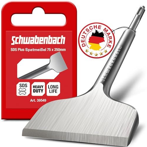 Scalpello per piastrelle SCHWABENBACH ® SDS Plus 75 x 250mm - Ideale per rimuovere l'intonaco - Strumento per rimuovere le piastrelle - Scalpello piatto - Punta extra indurita
