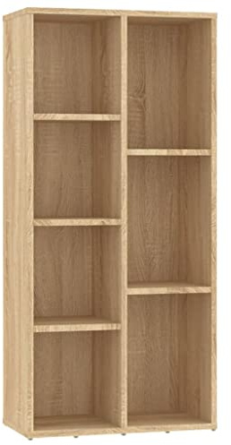 vidaXL Bücherregal 7 Fächer Standregal Aktenregal Wandregal Raumteiler Raumtrenner Regal Schrank Büroregal Sonoma-Eiche 50x25x106cm Holzwerkstoff