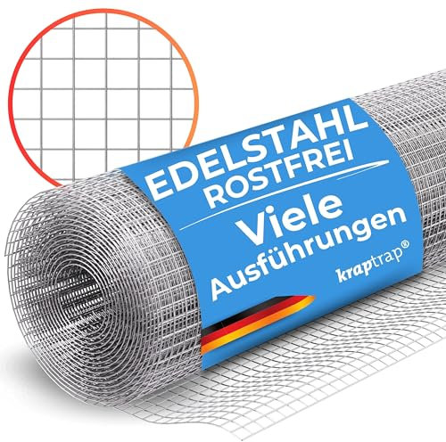 KrapTrap Volierendraht Edelstahlgitter V2A I 12mm x 12mm, 1m x 5m I rostfreies Drahtgitter I keine Vergiftungsgefahr für Vögel Hasen Meerschweinchen