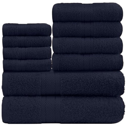 GC GAVENO CAVAILIA 10 Piece Towel Bale Set | Quick Drying Cotton Towel Highly Absorbent 450 GSM Navy Towels Set | Bathroom Towels Bale Set 4x Face 4x Hand 2x Bath Towels