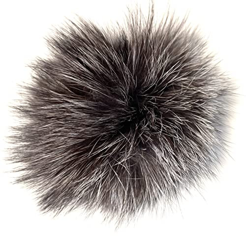 FISH IN THE SEA Premium Echtfell Bommel 17-19cm Fellbommel Schwarz Weiss melliert mit Druckknopf in leicht zum Anbringen Abnehmbarer Pom Pom für Strickmütze