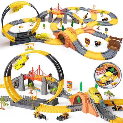 OR OR TU 342Stück Rennstrecke Spielzeug ab 3 4 5 6 Jahre Kinder Auto Rennbahn Autobahn Eisenbahn 2 Elektrisch Rennfahrzeug Cars Flexibel 360° Autorennbahn Schienen Ingenieurwesen Geschenk Jungen