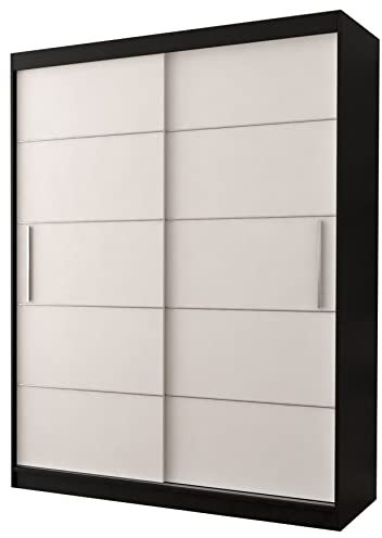 Fabryka Mebli Idźczak Kleiderschrank, Wohnzimmerschrank - Schwarz, Weiß Schwebetürenschrank, Schlafzimmerschrank - ‎61 x 150 x 200 cm - Schrank für Schlafzimmer, Wohnzimmer, Garderobe, modern