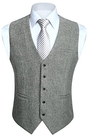 HISDERN Herren Anzugweste Formale Hochzeit Klassische Retro Baumwolle V-Ausschnitt Einfarbige Elegant Westen Business Party Weste XS-4XL