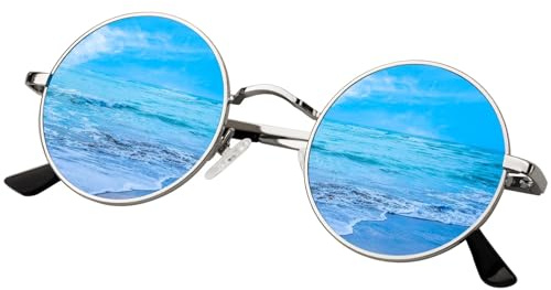 KANASTAL Retro Rund Sonnenbrille Herren Damen | Klassische, Polarisierte, Metallrahmen, Vintage Hippie Rave, UV400 Schutz, Verspiegelt, 70s 80s 90s, Festival, Coole Cosplay