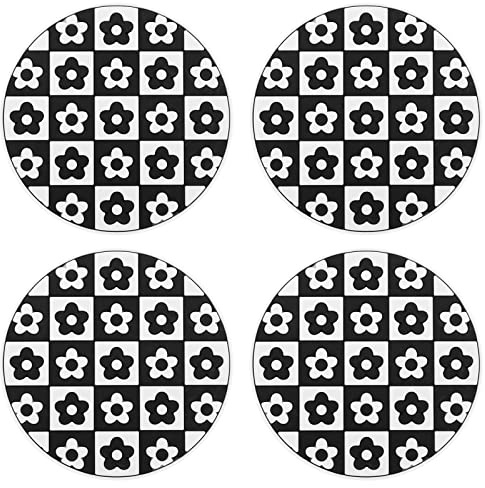 eMagTech 4PCS Car Coasters Flower Pattern Auto Cup Holder Insert Coasters Universal Non-slip Car Cup Mats 7.2cm Automotive Interior Accessories for Most Cars