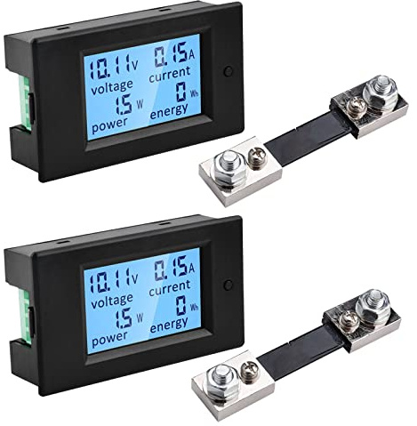 diymore 2PCS 100A Wattmetro da Pannello,Digitale Amperometro Voltmetro,Power Meter DC6.5V-100V,Display LCD Volt Watt Misuratore di Energia con 100A/75mV Shunt