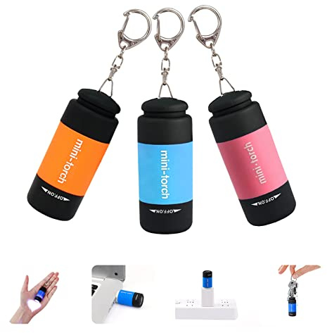 Tileon Mini Keychain Light,USB Rechargeable Keychain Flashlights 3 Pack Waterproof Small Flashlights for Emergency LED Tiny Flashlight Colorful Gift for Kids Students Family
