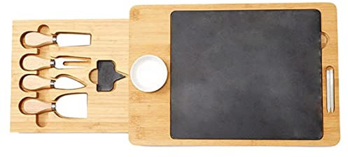 FIDDAA Juego de cuchillos y tabla de queso de bambú, juego de tabla de embutidos, tabla de queso