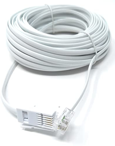 DRUT RJ11 to BT 4 Pin Male to Male Rollover Cable, 15m, 50ft | Modem Router Lead Cord, VDSL/ADSL, Not for Telephone