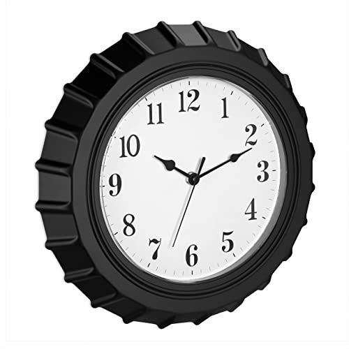 Relaxdays Wanduhr Kronkorken, Ø 33 cm, batteriebetrieben, analoge Küchenuhr, Wohnzimmeruhr mit Sekundenzeiger, schwarz